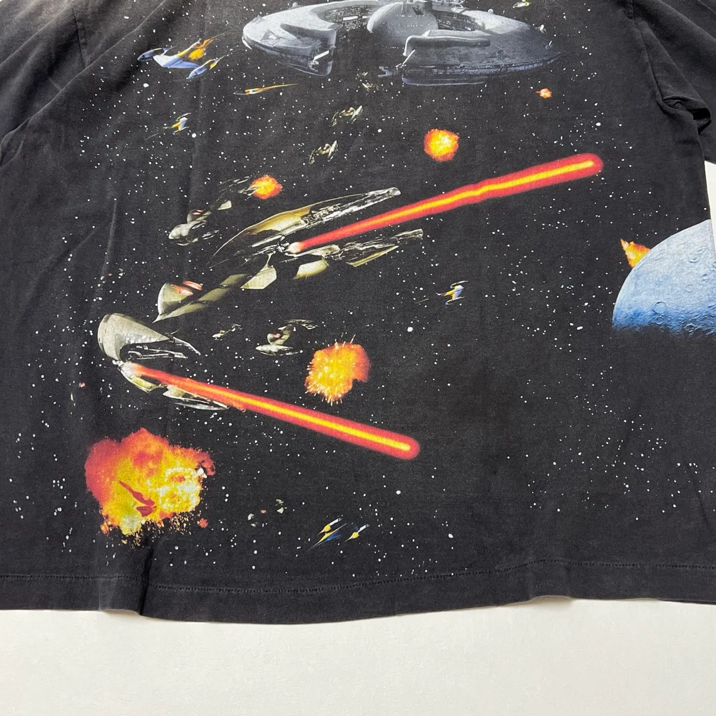 ⚠️The most complex and coolest item of this season, available in stock, available in seconds SAINT Mxxxxxx × STAR WARS SW_SS TEE /STARWARS / BLK Star Wars co-branded model. Fighter printed TEE. Washed black S-XL. Super complex and unconstrained printing design. The T-shirt using the vision of the "N-1 Star Fighter" in Star Wars is the most screen-printed item this season, reaching an astonishing 372 screens. Even the most difficult-to-print parts of the armpits are printed with luxurious printing. In addition, they are also hand-made distressed, splashed with ink, faded with water, and hand-damaged to complete this special and perfect work of art!